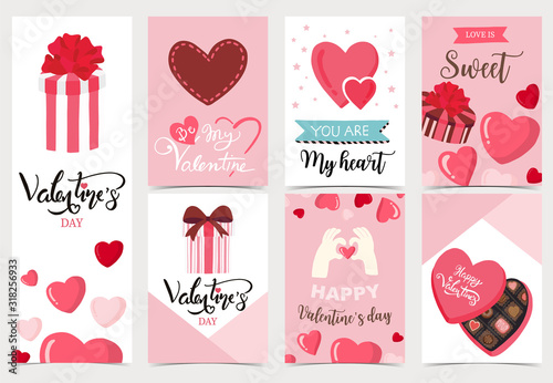 Collection of valentine’s day background set with heart,cupcake,chocolate.Editable vector illustration for website, invitation,postcard and sticker.Wording include you are my heart