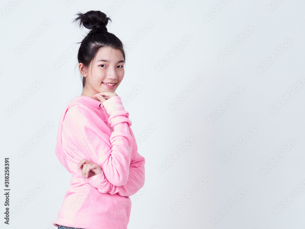 Smiling young woman over white background Smiling young woman over white background