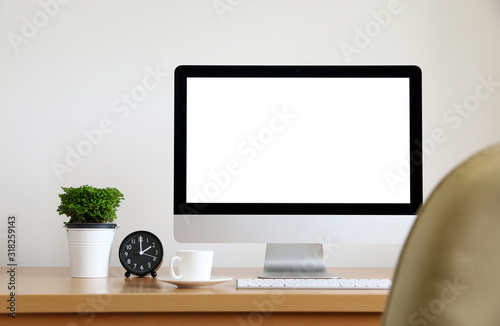 blank screen Computer, Desktop PC. for business on work table front view