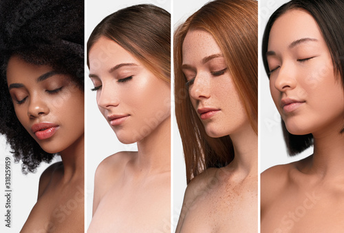 Beautiful multiracial women with closed eyes