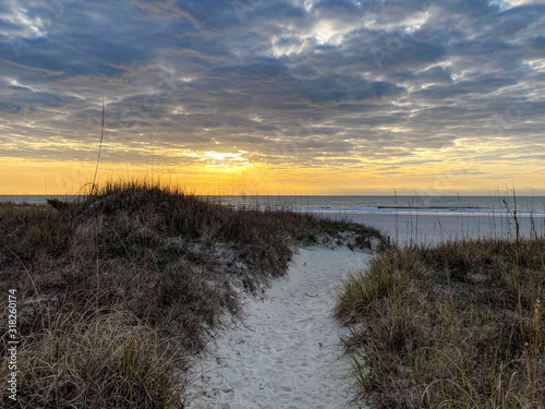 Path On Sand Dunes Heading Towards Ocean During Sunset © Cory OBrien