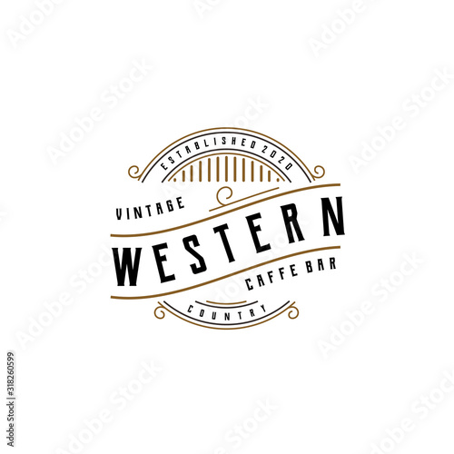 Vintage cafe bar or western restaurant retro badge emblem logo design