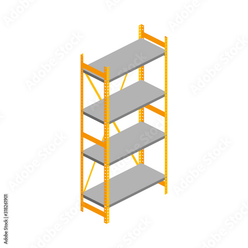 Isometric empty warehouse rack isolated on white. 3d metallic storage shelves. Logistic and delivery vector illustration for web, design, infographics, apps
