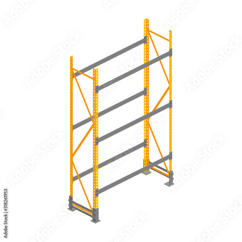 Isometric empty warehouse metallic rack without shelves isolated on white. 3d storage equipment vector illustration. Logistic Delivery Service element for web, design, infographics, apps