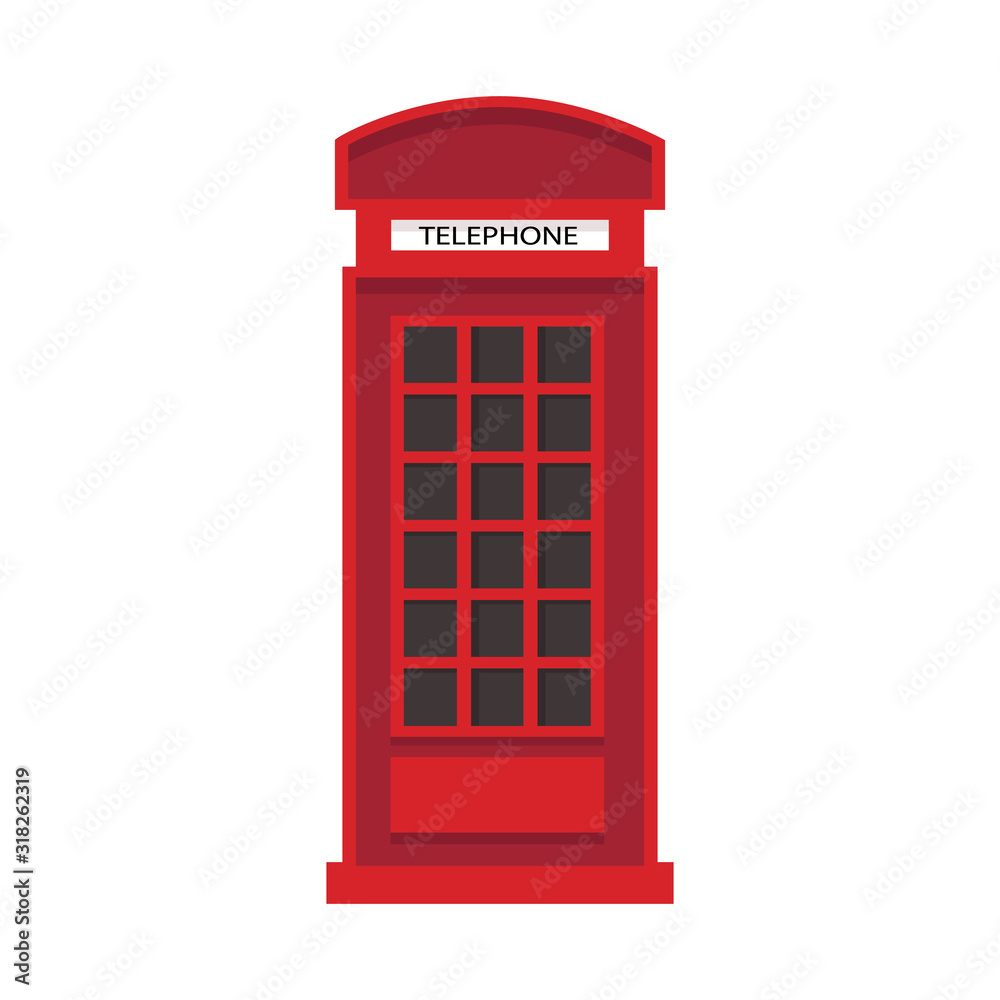 Red english telephone box in flat style. Telephone icon isolated on white background. Red english telephone box in flat style. Telephone icon isolated on white background.