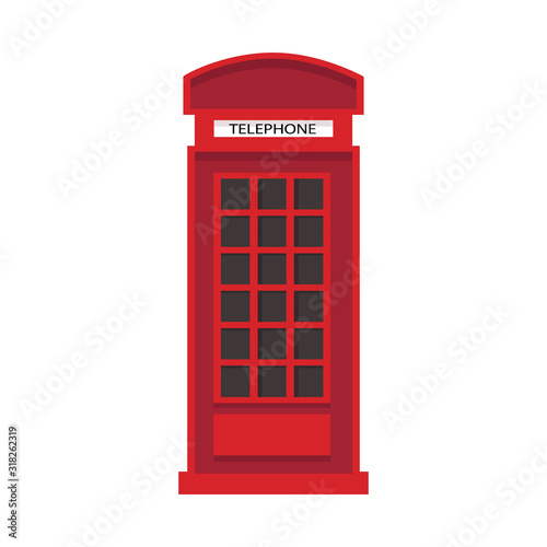 Red english telephone box in flat style. Telephone icon isolated on white background.