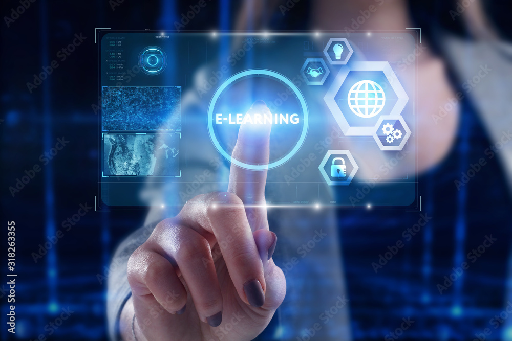 Business, Technology, Internet and network concept. Young businessman working on a virtual screen of the future and sees the inscription: Business, Technology, Internet and network concept. Young businessman working on a virtual screen of the future and sees the inscription: