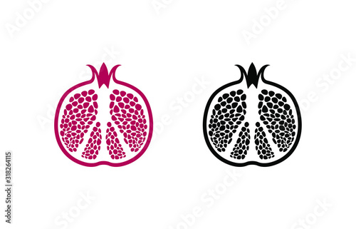 Pomegranate fruit cut in half flat vector icon for food apps and websites