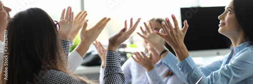 Foto Portrait of business colleagues praying for sales growth