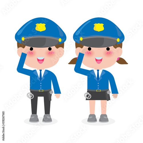 police officers on white background, Woman and man cops characters,security in uniform vector illustration