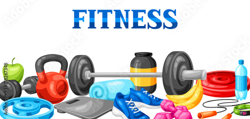 Background with fitness equipment.