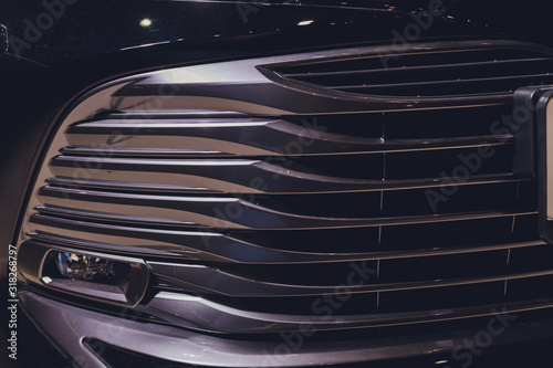 Modern luxury car close-up of grille close-up.