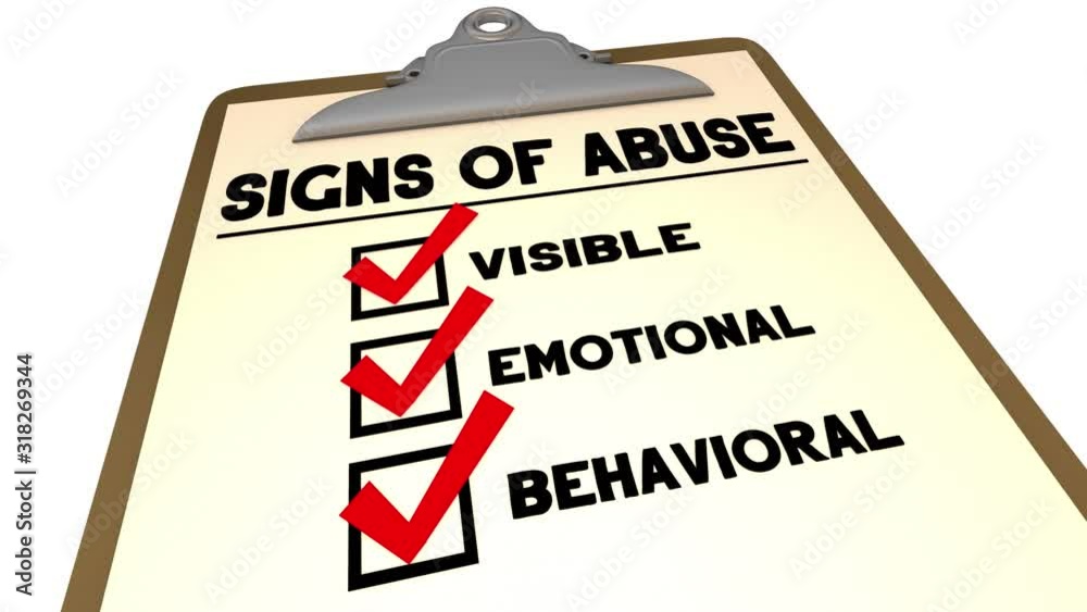 Signs of Abuse Checklist Visible Emotional Behavioral Words 3d Animation