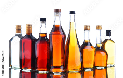 Bottles of assorted alcoholic beverages.