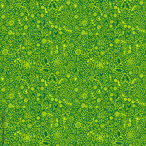 green background with hearts and flowers valentine's day 