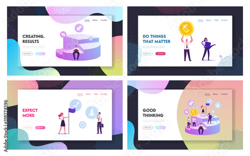 Shareholders Have Part of Corporate Finance Website Landing Page Set. Businessmen and Businesswomen on Pie Chart Grow Capital Company Shares Ownership Web Page Banner. Cartoon Flat Vector Illustration