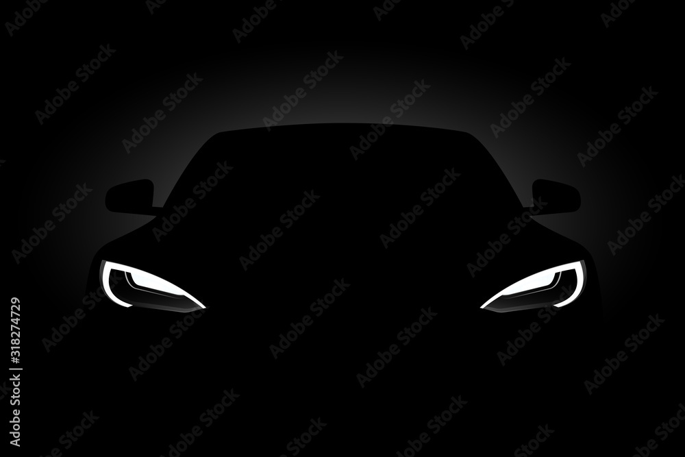 Headlights of black electric car in the dark. Vector illustration EPS 10	 - obrazy, fototapety, plakaty 
