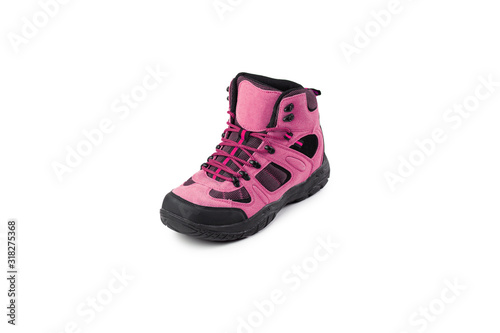 men's winter boots pink for expeditions of travel isolated the a white background