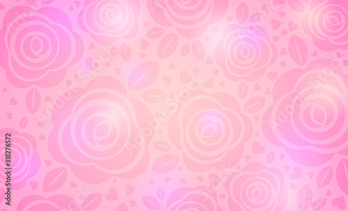 Pink banner with valentines hearts and roses. Valentines greeting banner. Horizontal holiday background, headers, posters, cards, website. Vector illustration