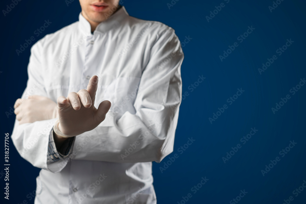 the male doctor hand touch the computer interface hud for medical use in hospital the male doctor hand touch the computer interface hud for medical use in hospital