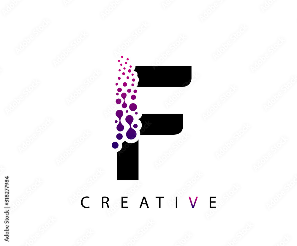 Obraz premium Abstract F Letter , Molecules F technology logo design.