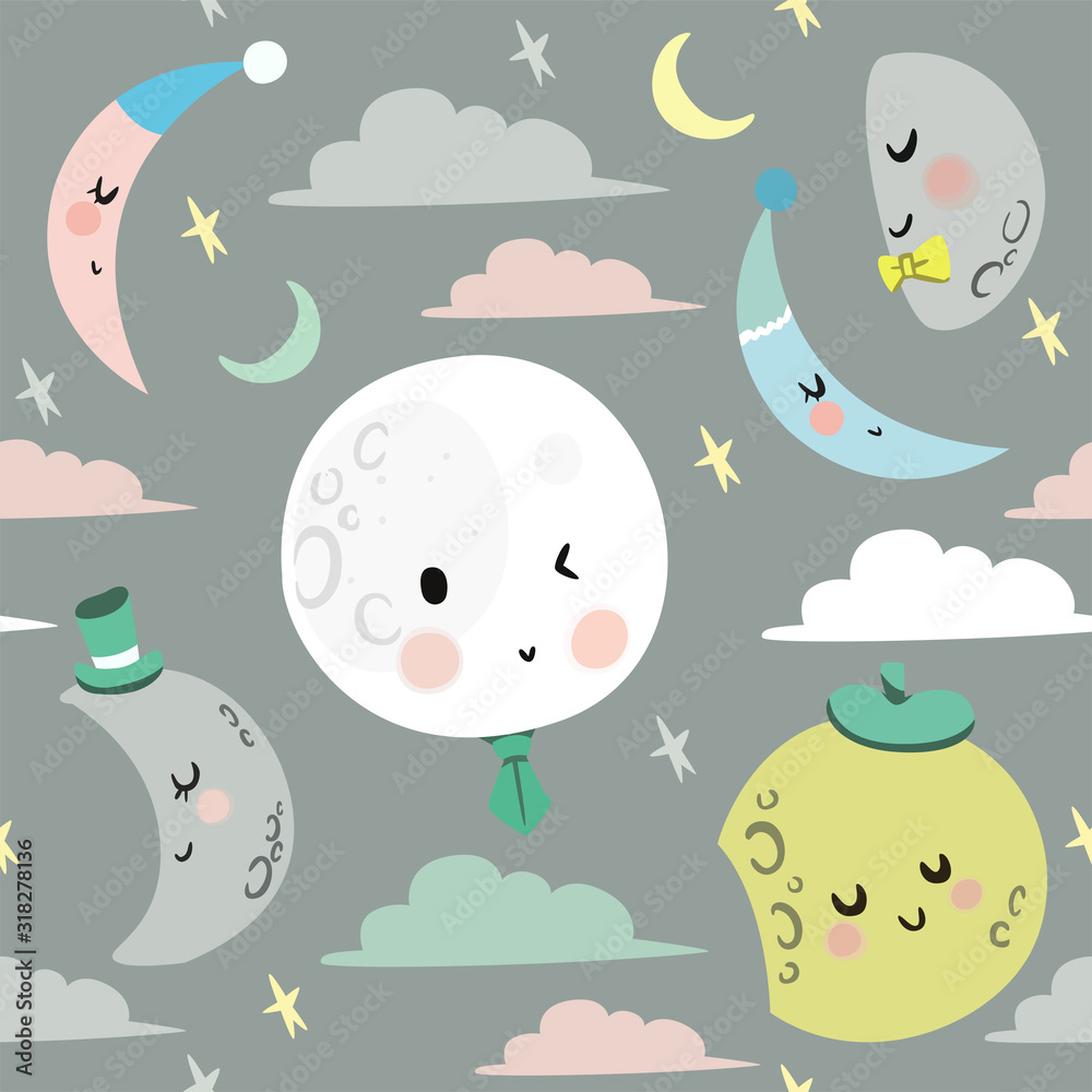 Fototapeta premium Colorful Planets with Some Cute Characters