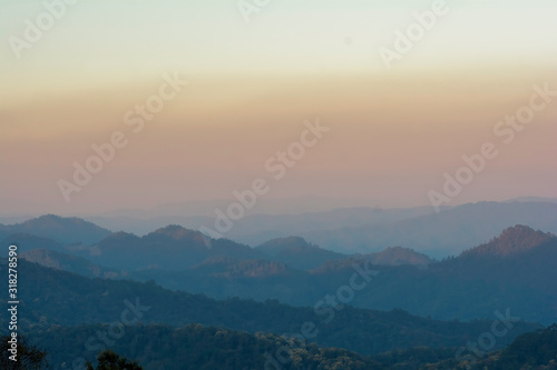 View of mountains and sky in the morning in northern Thailand