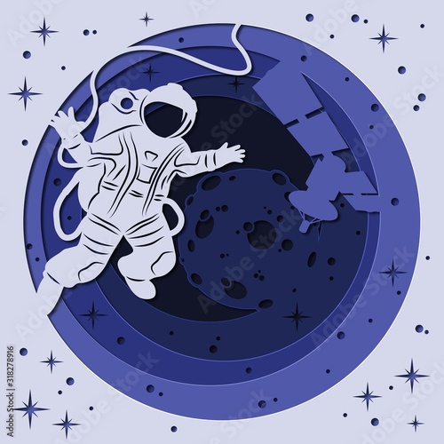 laser cutting, DIY scrapbooking astronaut, moon, space, spaceship. Template for screen printing and plotter cutting.