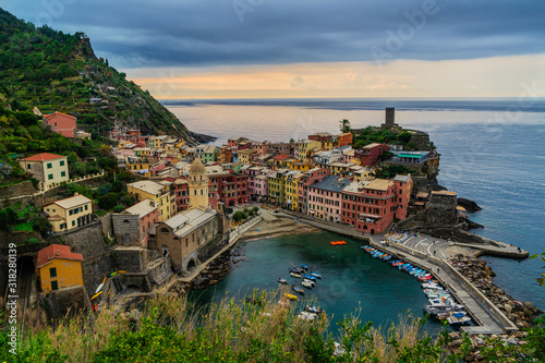 Beautiful cityscape of colorful Vernazza village in Cinque Terre, Italy.