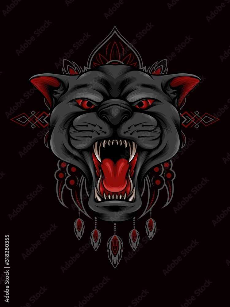 Fotografie Angry Panther mandala ornament