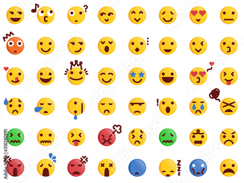 48 Various Emoticon Pack Collection in Modern Flat Style Vector. Emoji Icon Bundle.