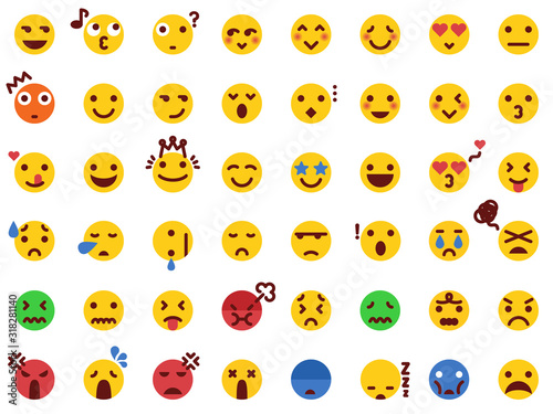 48 Various Emoticon Pack Collection in Modern Flat Style Vector. Emoji Icon Bundle.