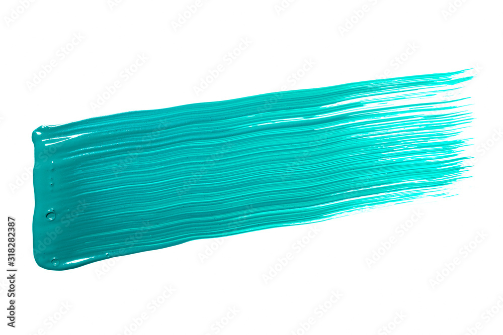 Blue turquoise brush stroke isolated on white background. Turquoise abstract stroke. Colorful watercolor brush stroke.