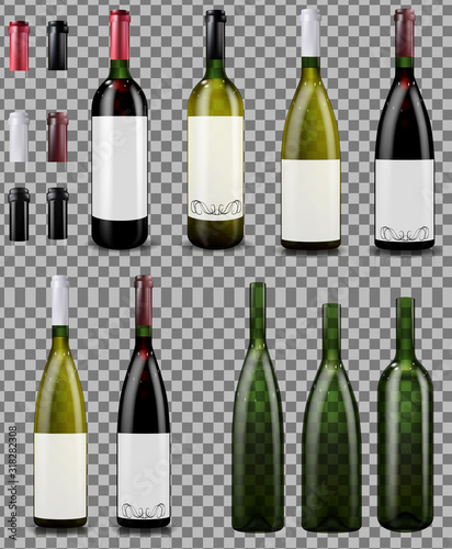 Red and white wine bottles. Empty wine bottles.