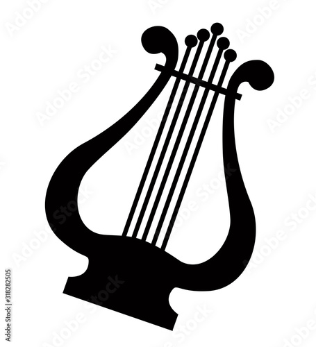 Lyra string instrument. Silhouette drawing. Vector illustration