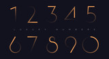 Golden line numbers vector font alphabet, modern minimal luxury flat design for your unique design elements ; logo, corporate identity, application, creative poster & more EPS