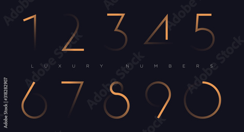 Golden line numbers vector font alphabet, modern minimal luxury flat design for your unique design elements ; logo, corporate identity, application, creative poster & more EPS photo