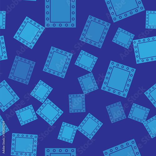Blue Makeup mirror with lights icon isolated seamless pattern on blue background. Vector Illustration