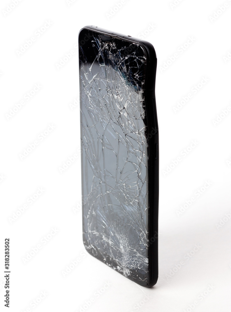 Broken mobile smart phone isolated on white background Broken mobile smart phone isolated on white background