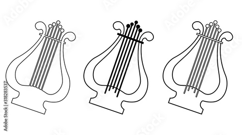 Lyra string instrument. Line drawing. Vector illustration