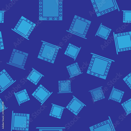 Blue Makeup mirror with lights icon isolated seamless pattern on blue background. Vector Illustration