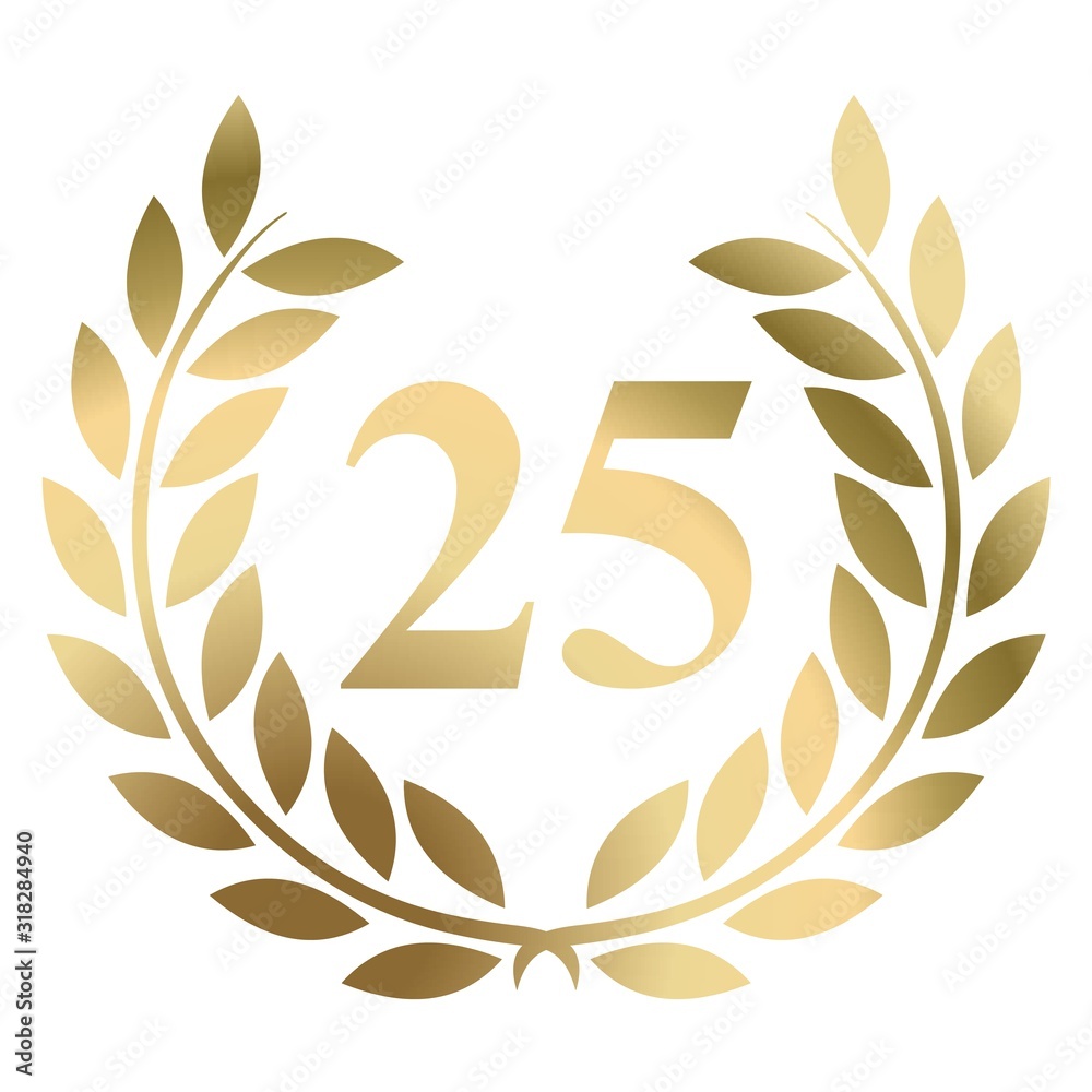  twenty fifth birthday gold laurel wreath vector isolated on a white background 