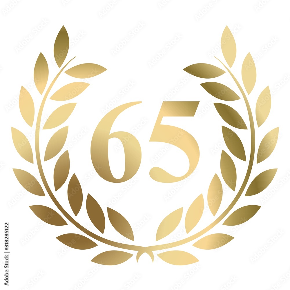 Sixty fifth birthday gold laurel wreath vector isolated on a white background 