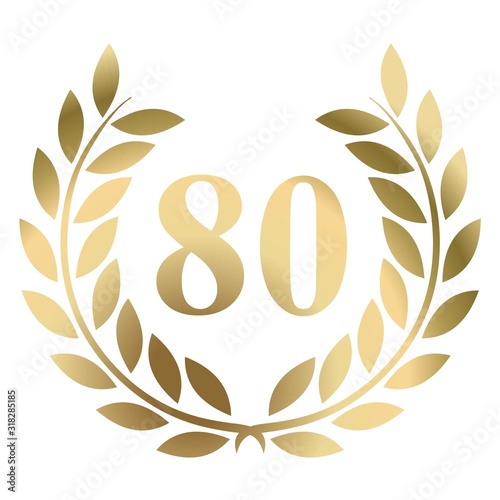 80th birthday gold laurel wreath vector isolated on a white background 