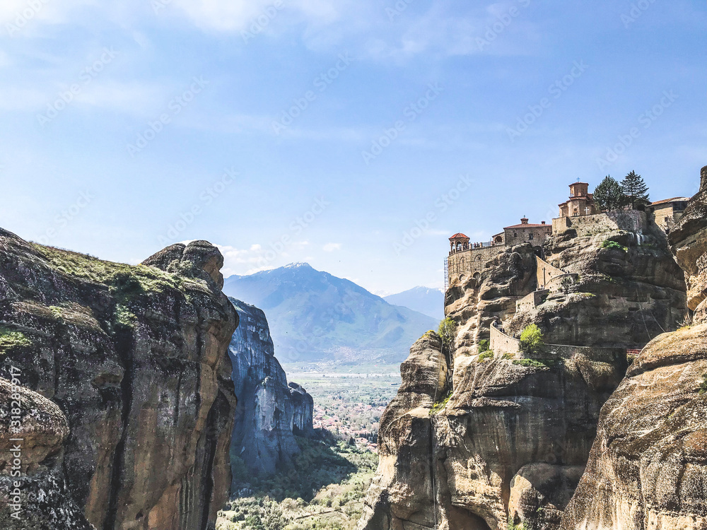 Amazing view of Meteora in Greece, miracles of Nature, good background
