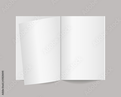 Blank open magazine, book, notebook, booklet, brochure or catalog. Realistic magazine or catalog mockup. Mockup vector isolated. Template design. Realistic vector illustration.