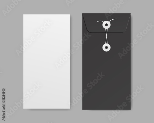 Blank white paper with envelope mockup. Mockup vector isolated. Template design. Realistic vector illustration.