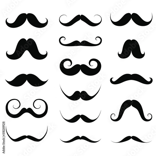 Mustache / moustache silhouette icon set. Vector illustration isolated on white