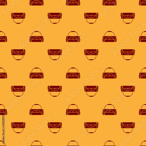 Red Sport bag icon isolated seamless pattern on brown background. Vector Illustration