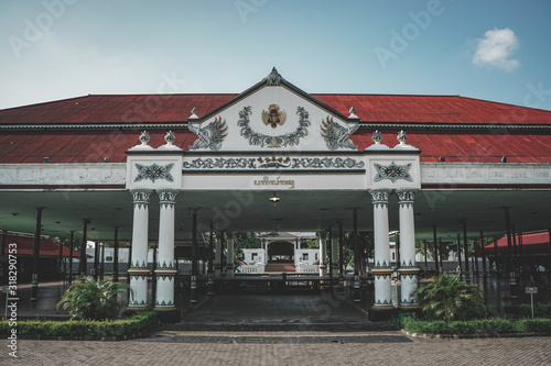 Yogyakarta  Indonesia - January 14  2020  Palace of the Palace visible from the front  royal palace in Yogyakarta  Indonesia. Kraton Palace is a landmark and popular tourist destination in Yogyakarta.